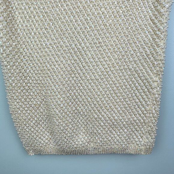 Cyn Les Vintage Hand Beaded 50's 60's Sleeveless Wool Top Pearls Sequins sz 38 S - Picture 7 of 12